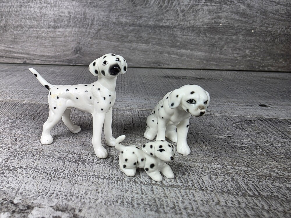 VTG Japan Bone China Miniature Dalmatian Dog Family Mini Figurine Set 3 15a